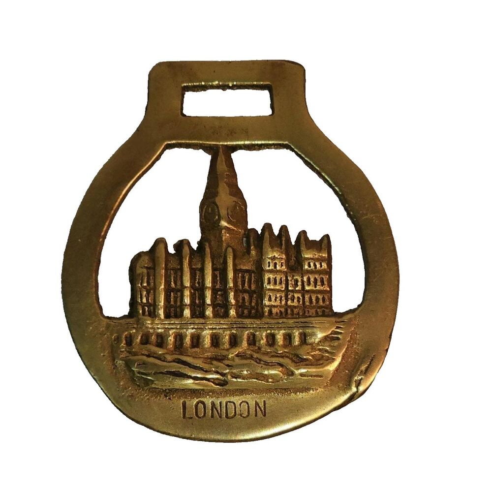 Vintage Brass London Big Ben Horse Medallion Bar & Home Decor Collectible